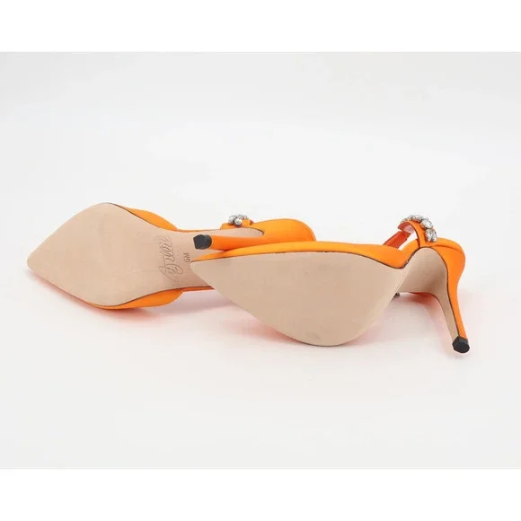 Aminah Abdul Jillil Soleil Women Slingback Rhinestone Stillet Orange Satin Sz 6M